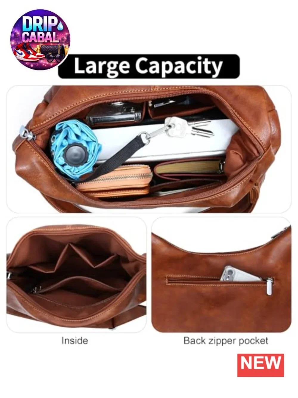 Vegan Leather Slouchy Hobo Shoulder Bag Tote with Adjustable Strap